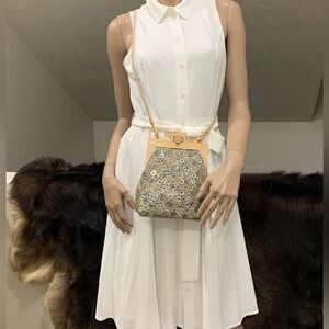 Handmade Genuine Embossed Leather Turnlock Wooden Frame Bag & 2 Strap Styles